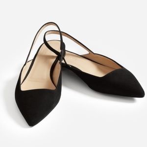 COPY - NWT Everlane The Editor Slingback 5 Black Italian Suede Leather Pointed …